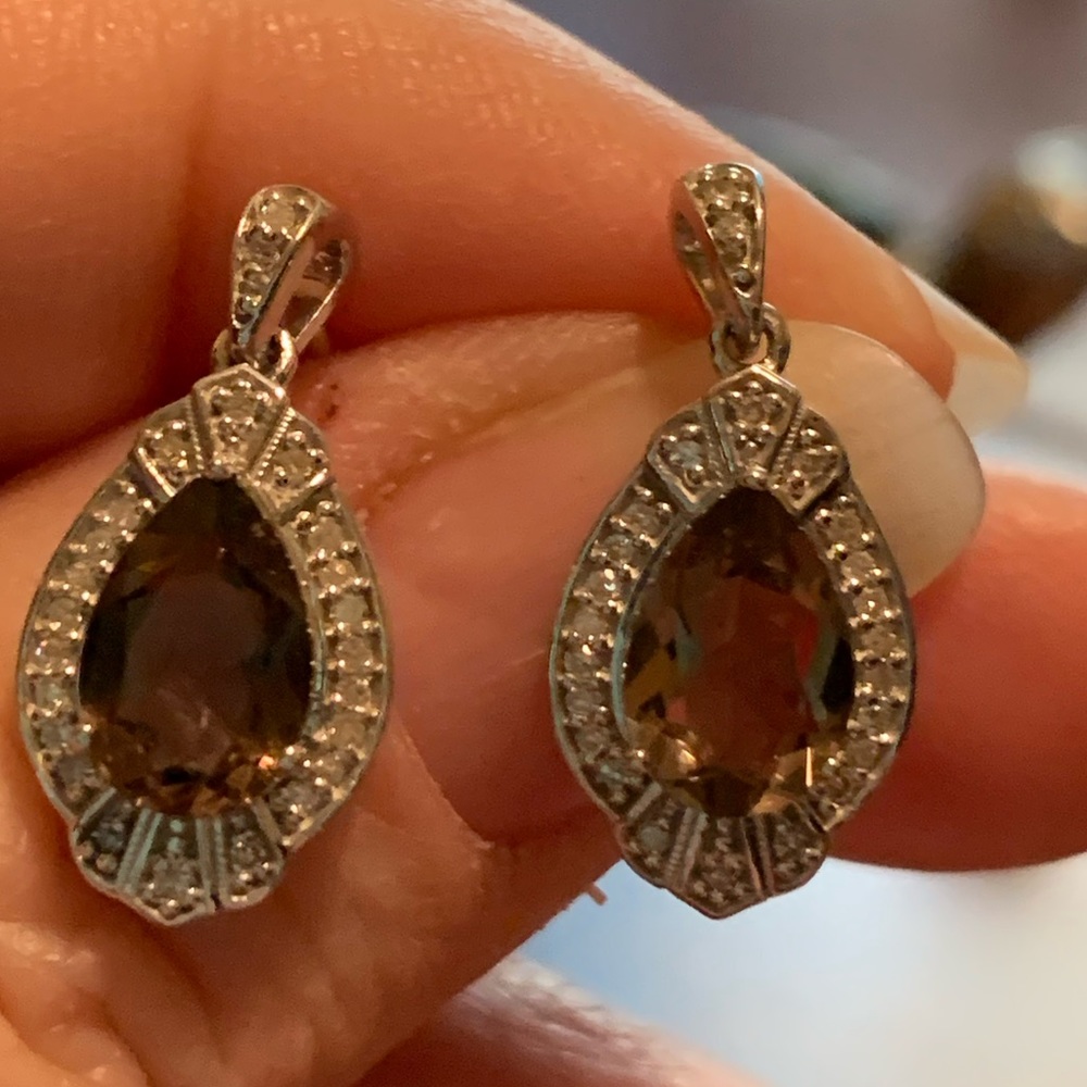 🌸Smoky Quartz and Diamond Chip Earrings🌸